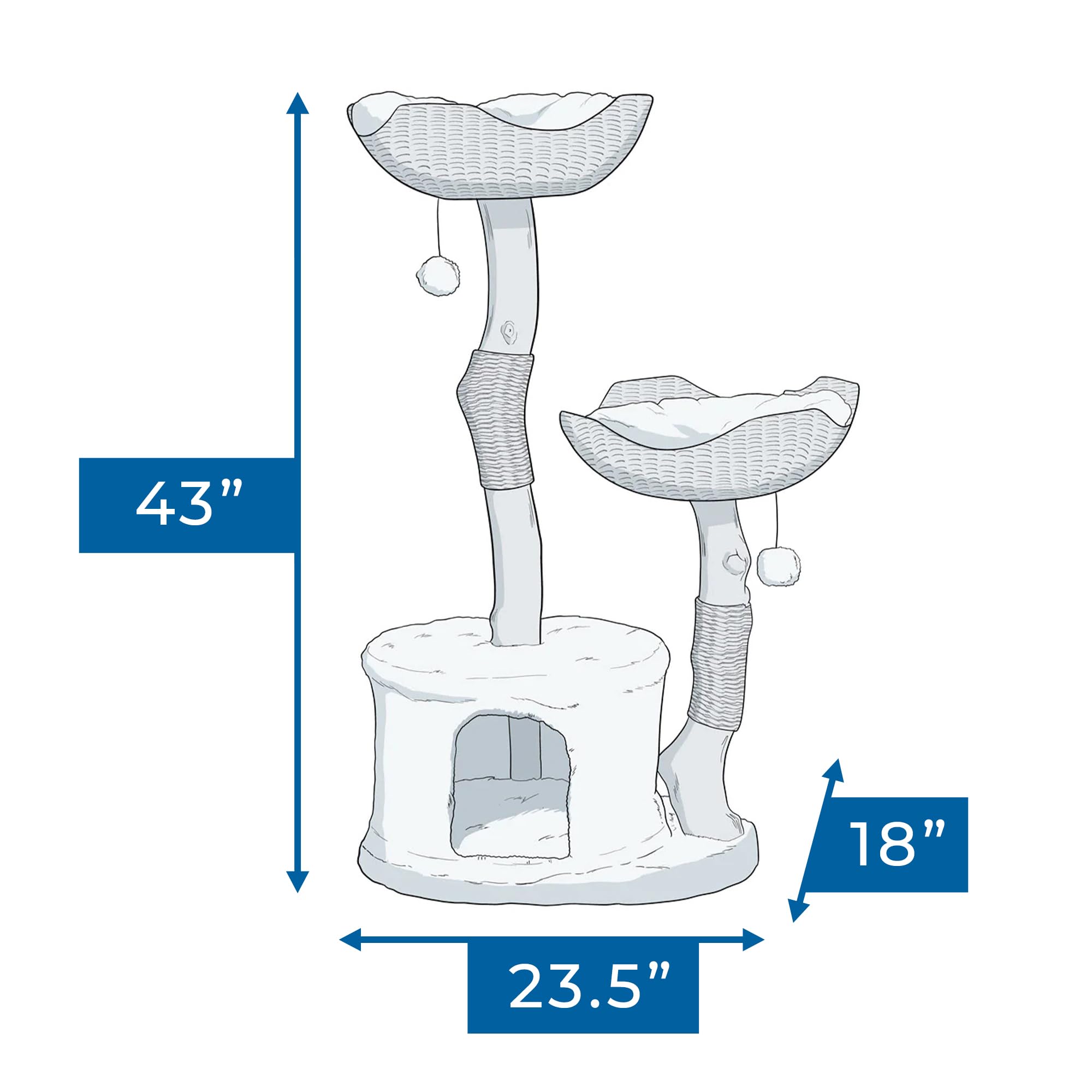 Habitat Haven The Bungalow Cat Tree - Luxury Cat Condo, Large Modern Indoor Tower With 2 Faux Fur Beds, Scratching Posts, Toys,